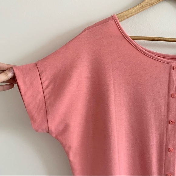 Nwot Coral Pink Loose Flowy Lightweight Cuff Short Sleeve Oversized - Picture 5 of 7